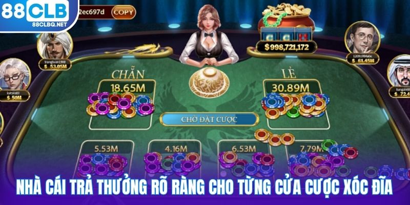 Nhà cái trả thưởng rõ ràng cho từng cửa cược Xóc Đĩa